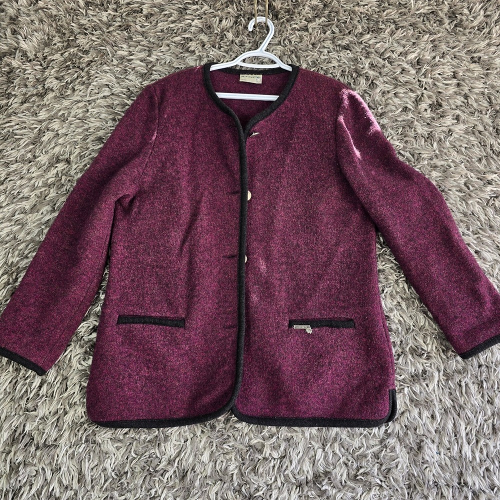 Stapf Austria Womens Virgin Wool Tyrolean Jacket Pink Berry Size 44 Boiled Wool